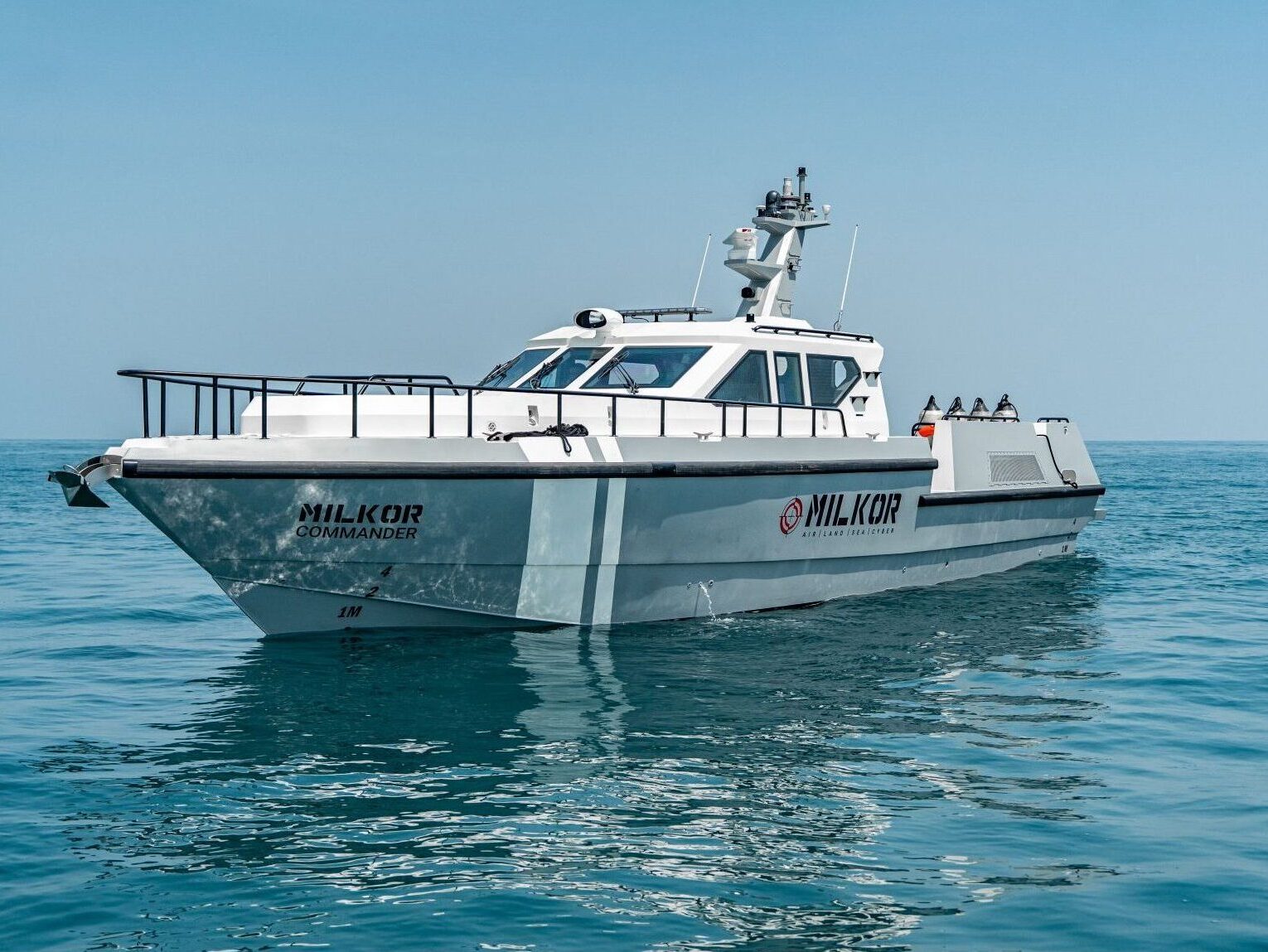 The Milkor Commander, a 16-meter aluminum monohull patrol vessel engineered and built in the UAE as part of Milkor’s Naval Division.